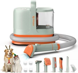 Dog Vacuum for Shedding Grooming, 6-In-1 Dog Grooming Kit & Vacuum Suction 99% Pet Hair - Lightweight Large Dust Box, Grooming Vacuum with 6 Tools for (Color: Orange+Green)